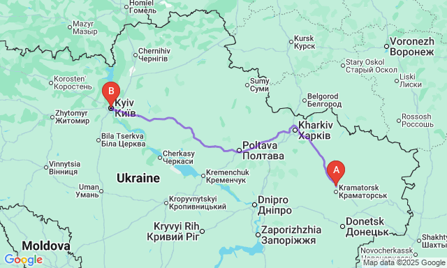Карта маршрута Славянск - Киев