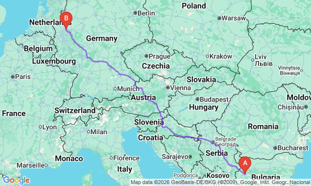Карта маршруту Софія - Гертен