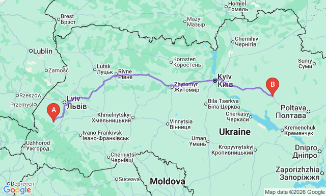 Карта маршруту Стебник - Лубни