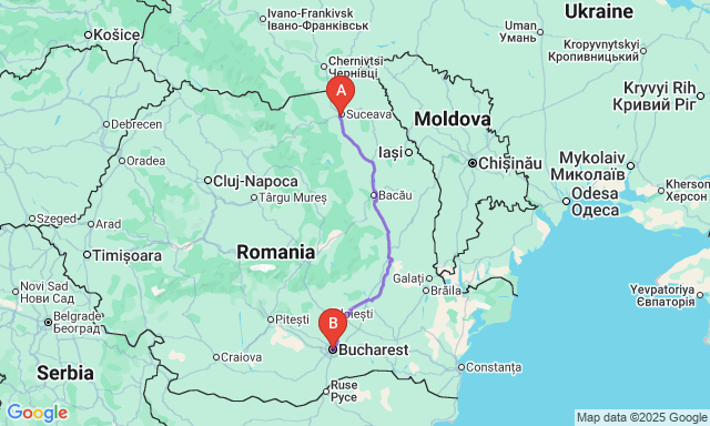 Карта маршруту Сучава - Бухарест