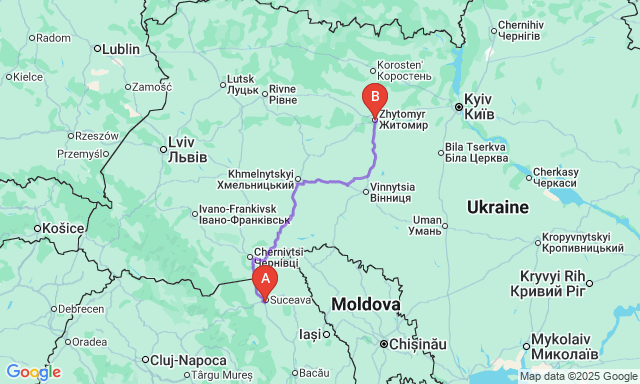 Карта маршруту Сучава - Житомир