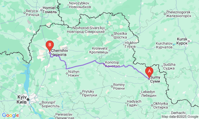 Карта маршруту Суми - Чернігів