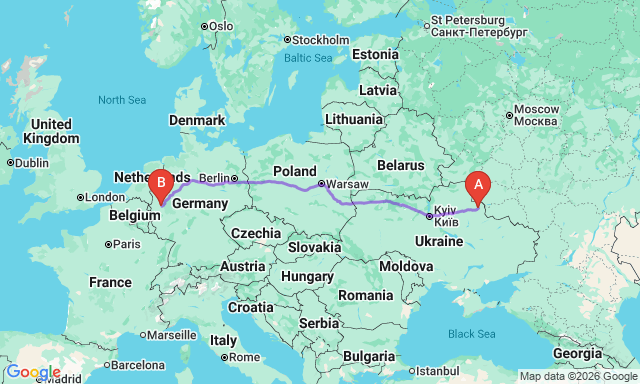 Route map Sumy - Leverkusen
