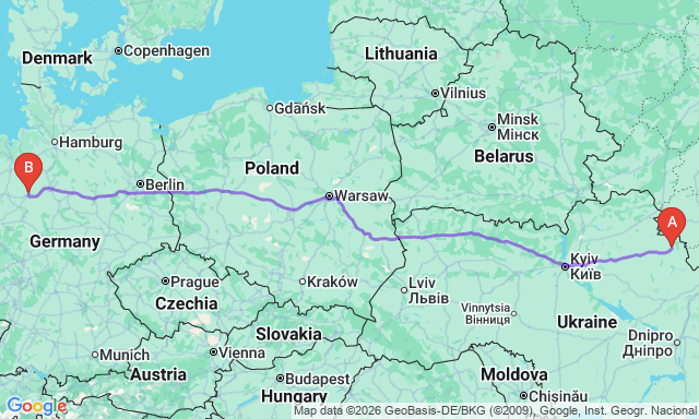 Карта маршруту Суми - Мінден