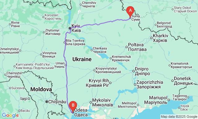Карта маршруту Суми - Одеса