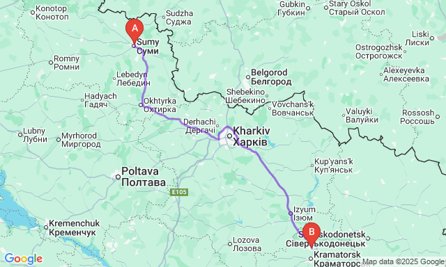 Карта маршруту Суми - Слов'янськ