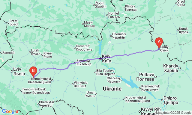 Карта маршруту Суми - Тернопіль