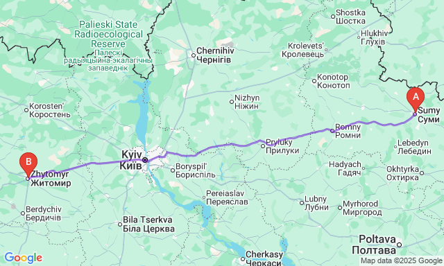 Карта маршруту Суми - Житомир