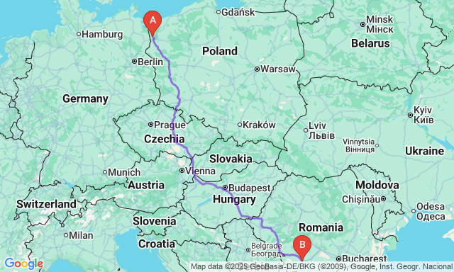 Route map Szczecin - Craiova