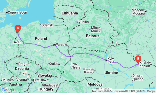 Карта маршруту Щецин - Харків