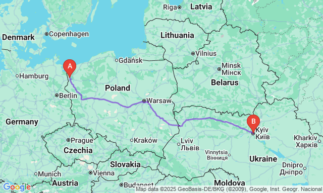 Карта маршруту Щецин - Київ