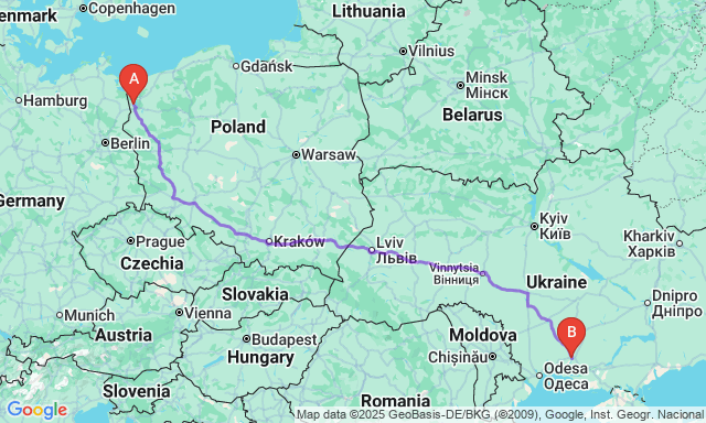 Карта маршруту Щецин - Миколаїв