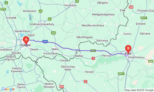 Карта маршруту Szeged - Arad