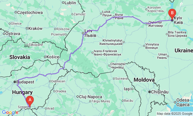 Карта маршруту Szeged - Київ