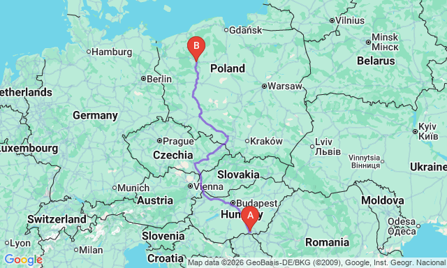 Route map Szeged - Piła