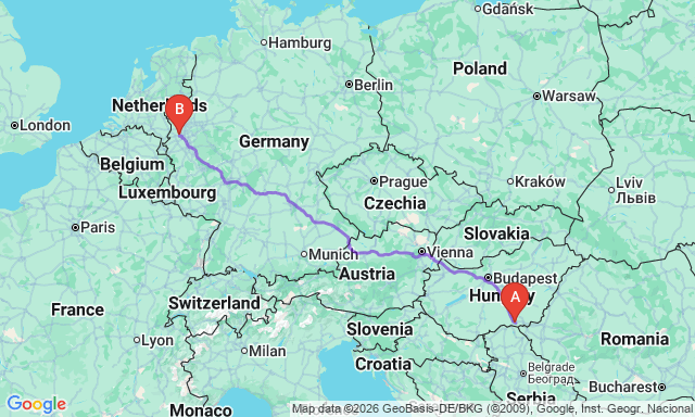 Route map Szeged - Willich