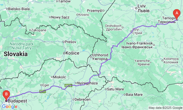 Карта маршруту Тернопіль - Будапешт