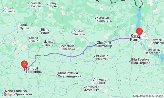 Карта маршруту Тернопіль - Київ