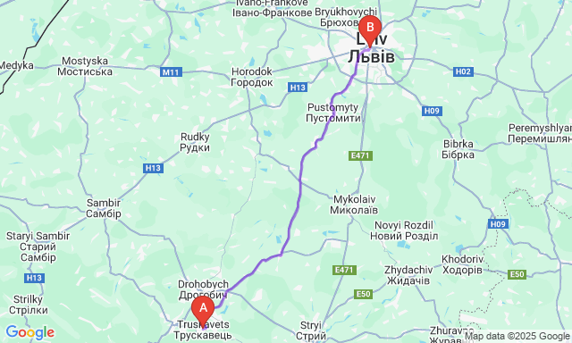 Карта маршруту Трускавець - Львів