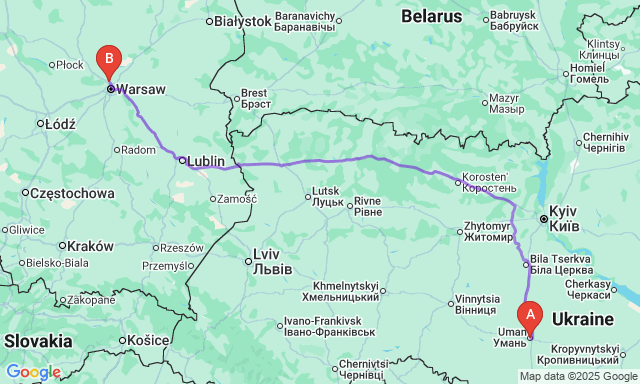 Карта маршруту Умань - Białołeka