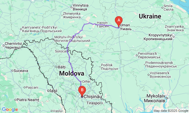 Карта маршруту Умань - Кишинів