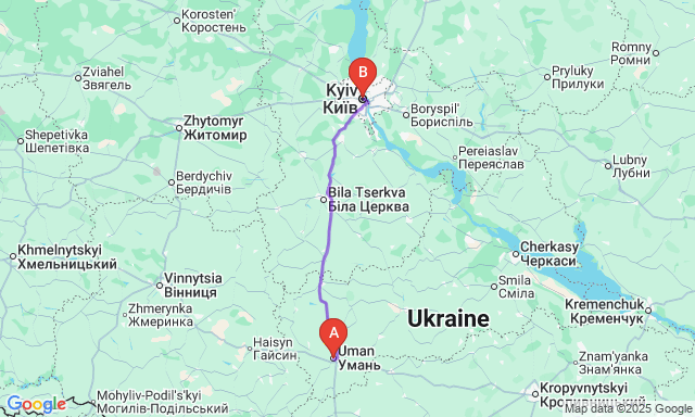 Карта маршруту Умань - Київ