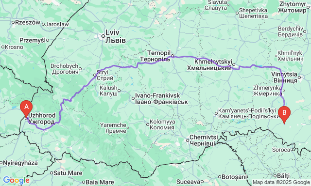 Карта маршрута Ужгород - Черновцы