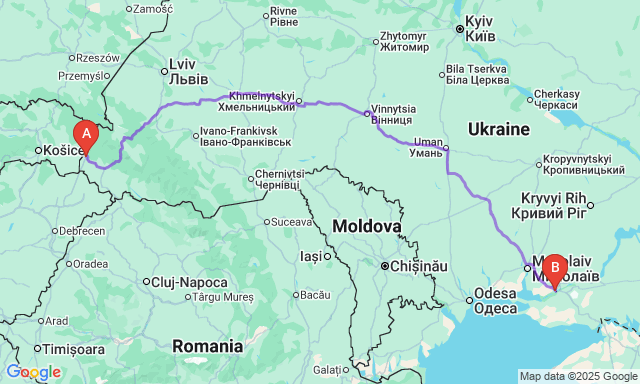 Карта маршруту Ужгород - Херсон
