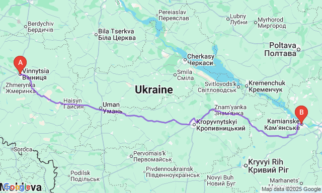 Карта маршруту Вінниця - Кам'янське