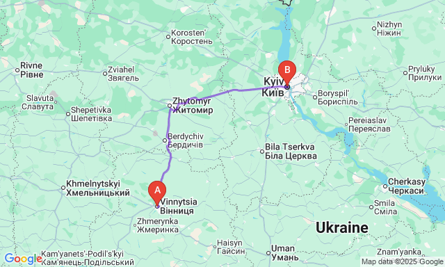 Карта маршруту Вінниця - Київ