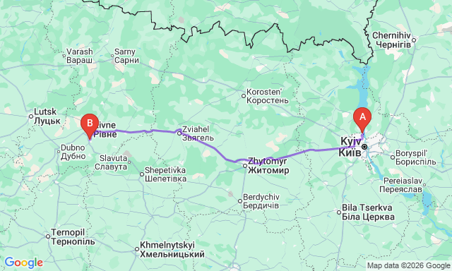 Карта маршруту Вишгород - Здолбунів