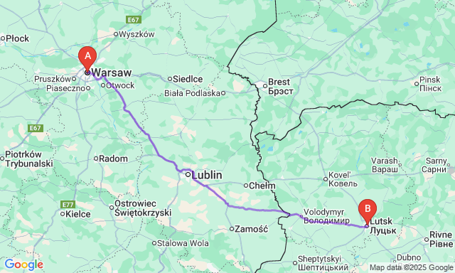 Карта маршруту Варшава - Луцьк