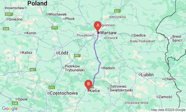 Route map Wola - Kielce