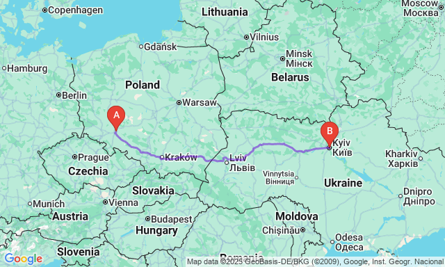 Карта маршруту Вроцлав - Київ
