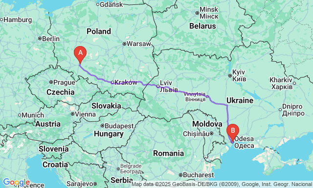 Карта маршруту Вроцлав - Одеса