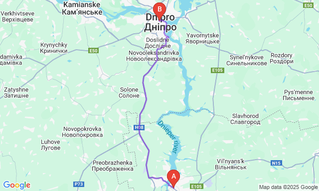 Карта маршрута Запорожье - Днепр
