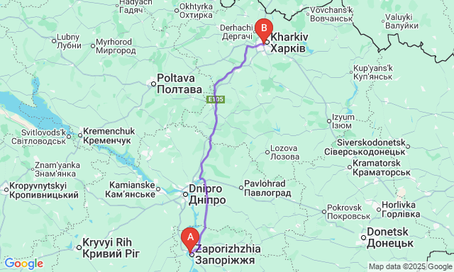 Карта маршруту Запоріжжя - Харків