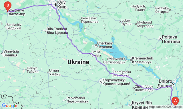 Карта маршруту Запоріжжя - Житомир