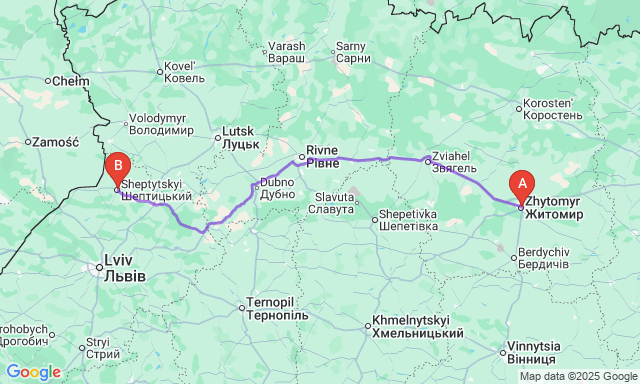 Карта маршруту Житомир - Червоноград