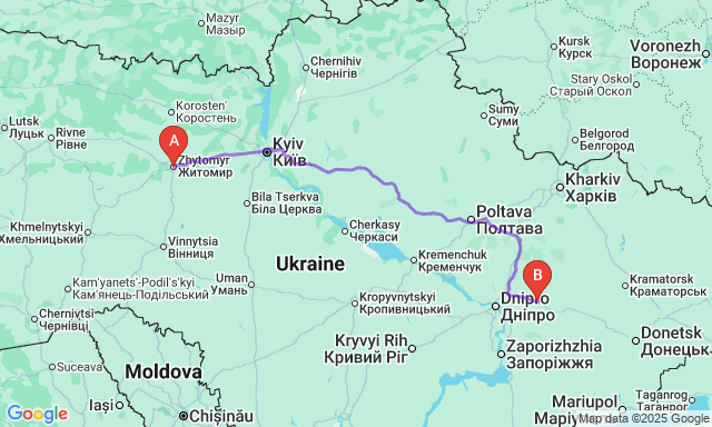 Карта маршруту Житомир - Павлоград