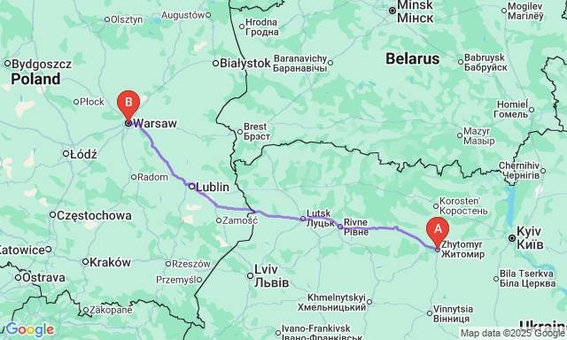 Карта маршрута Житомир - Варшава