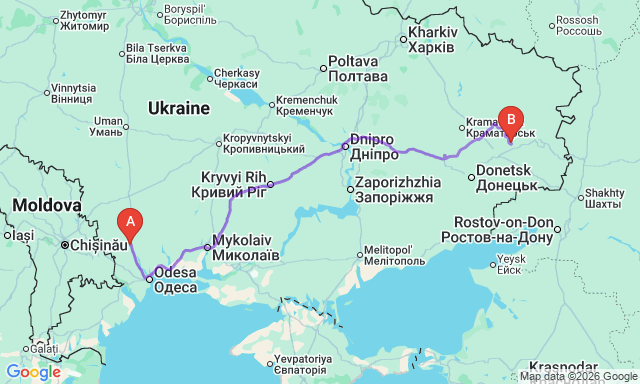 Карта маршруту Знам’янка - Брянка