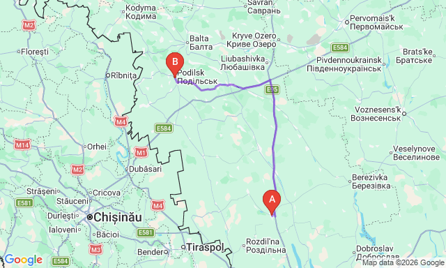 Карта маршруту Знам’янка - Подільськ