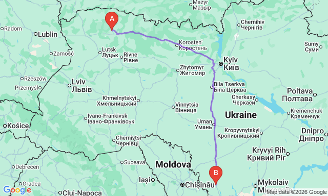 Карта маршруту Знам’янка - Вараш